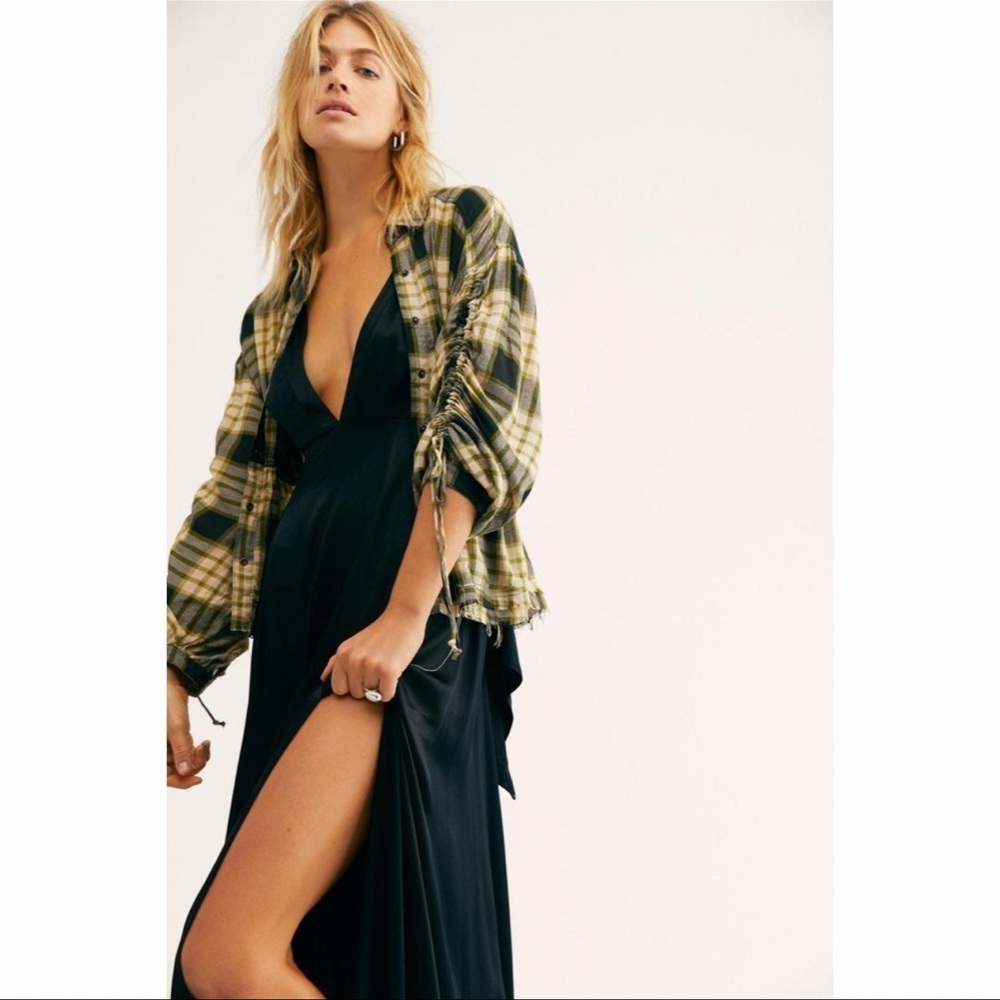 FREE PEOPLE Pacific Dawn Drawstring Plaid Shirt